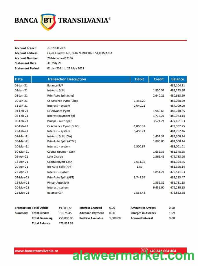 Romania Banca Transilvania excel pdf